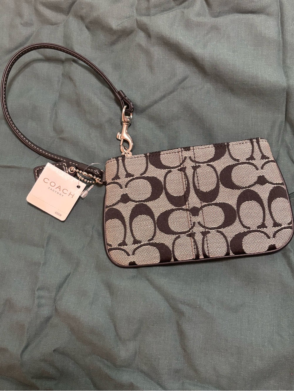 NWT Coach Signature Wristlet | Black & Gray Monogram Zip Pouch - Picture 2 of 8